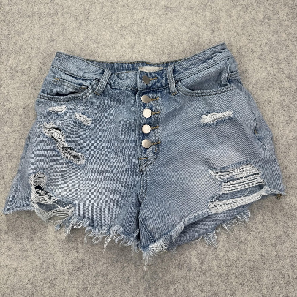 Altar'd State Denim Shorts Womens S (26x3) Blue Distressed Cutoff Button Fly